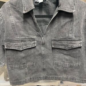 Gray Denim Cropped Top